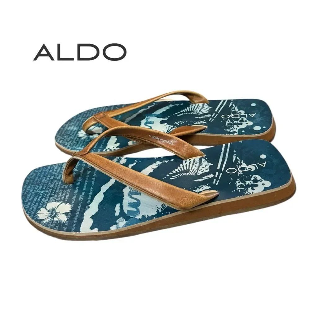 ALDO Men's Tropical Blue Leather Strap Slide Thong Sandals 44 11